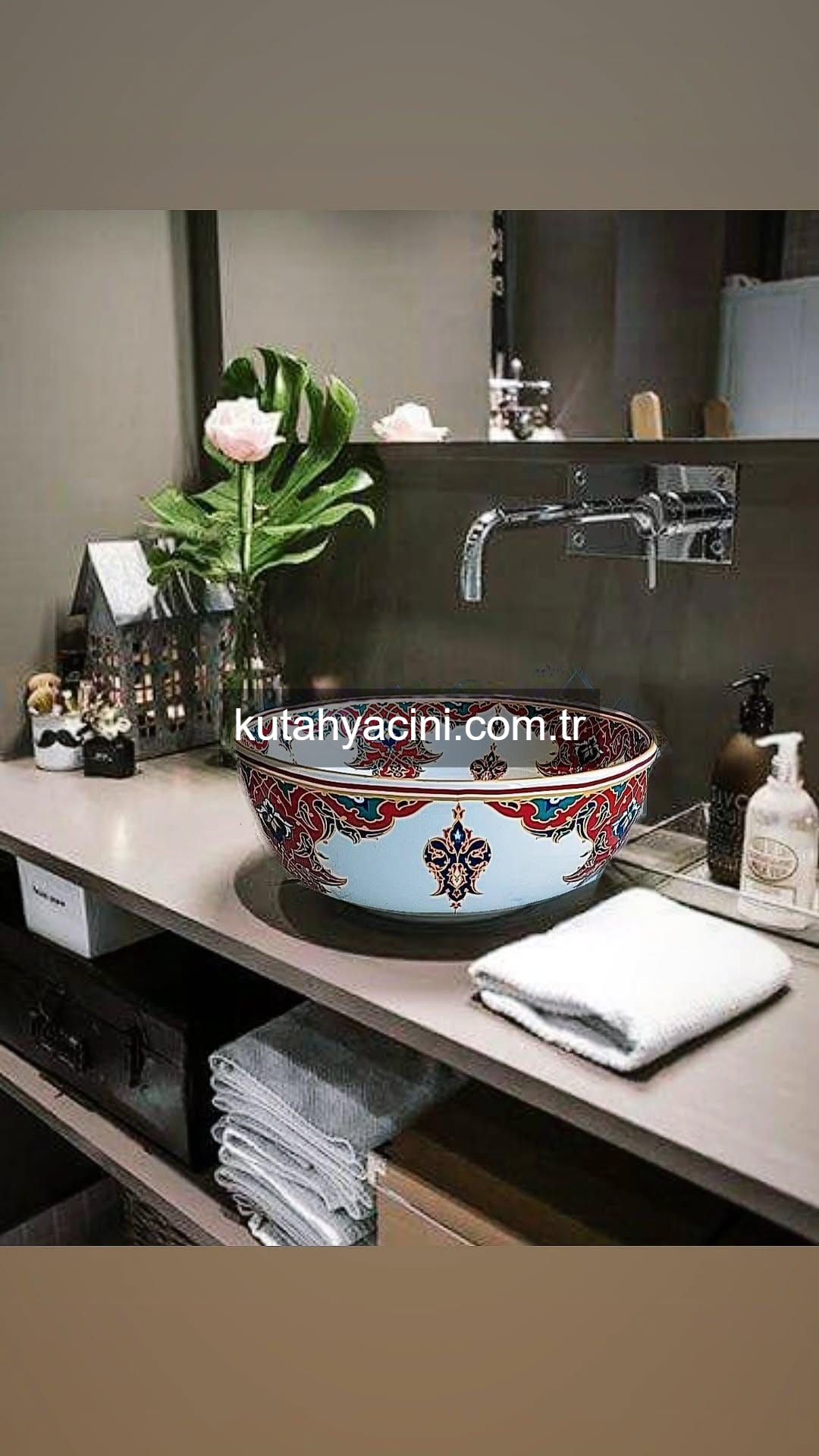 Porselen El Dekor Çinili Lavabo 42 x11 cm-51